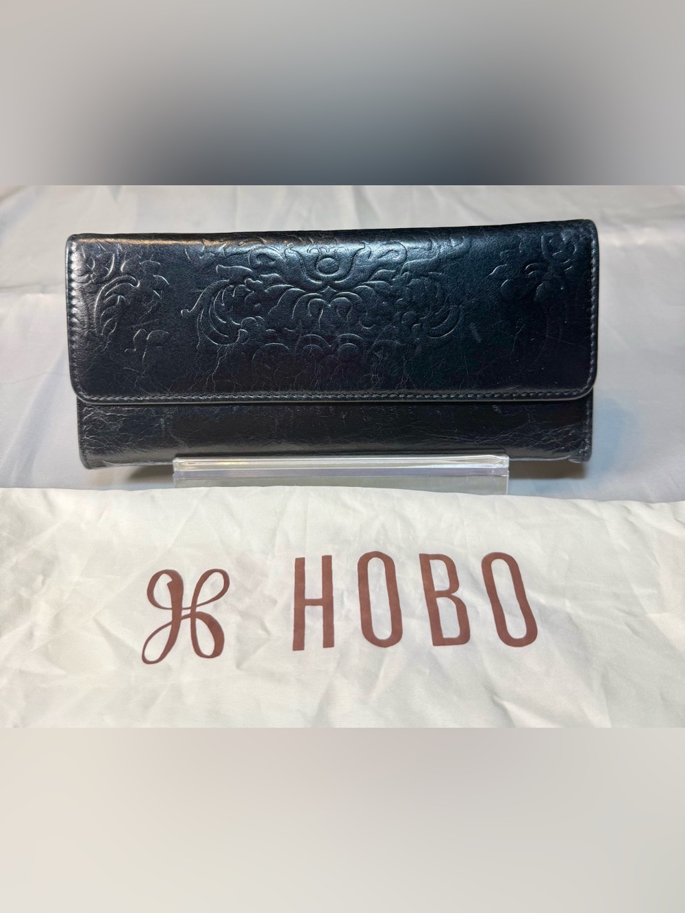 HOBO Black Embossed Leather Clutch Wallet | Dust bag